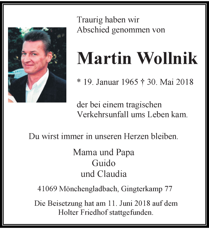  Traueranzeige für Martin Wollnik vom 17.06.2018 aus trauer.extra-tipp-moenchengladbach.de