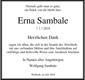 Traueranzeige von Erna Sambale von trauer.wuppertaler-rundschau.de