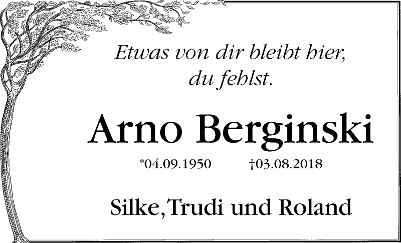  Traueranzeige für Arno Berginski vom 19.08.2018 aus trauer.mein.krefeld.de