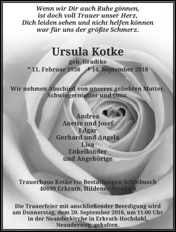 Traueranzeige von Ursula Kotke von trauer.wuppertaler-rundschau.de