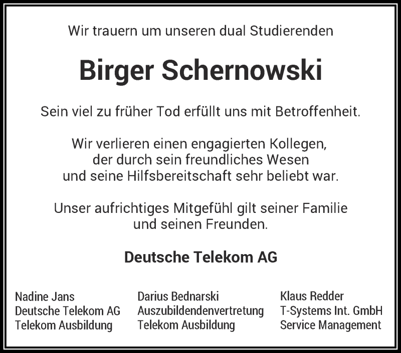  Traueranzeige für Birger Schernowski vom 05.01.2019 aus trauer.wuppertaler-rundschau.de