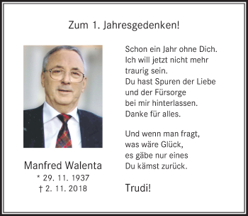 Traueranzeige von Manfred Walenta von trauer.extra-tipp-moenchengladbach.de