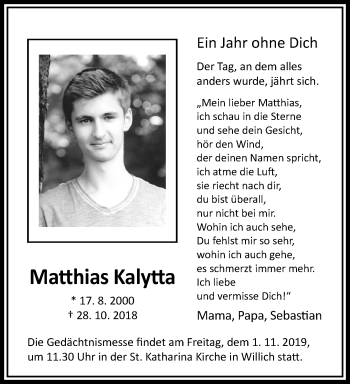 Traueranzeige von Matthias Kalytta von trauer.extra-tipp-moenchengladbach.de