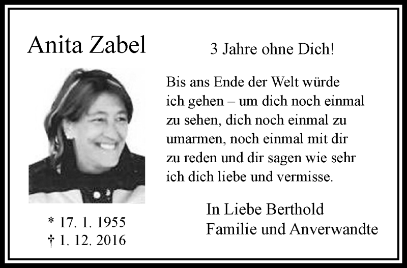  Traueranzeige für Anita Zabel vom 01.12.2019 aus trauer.extra-tipp-moenchengladbach.de