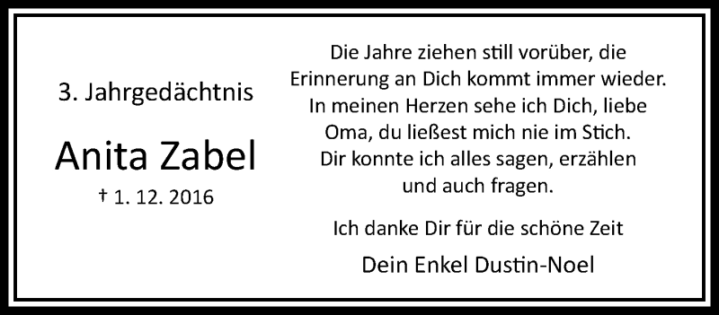  Traueranzeige für Anita Zabel vom 01.12.2019 aus trauer.extra-tipp-moenchengladbach.de