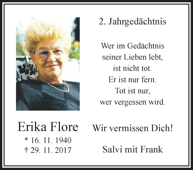  Traueranzeige für Erika Flore vom 01.12.2019 aus trauer.extra-tipp-moenchengladbach.de