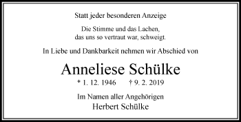 Traueranzeige von Anneliese Schülke von trauer.extra-tipp-moenchengladbach.de