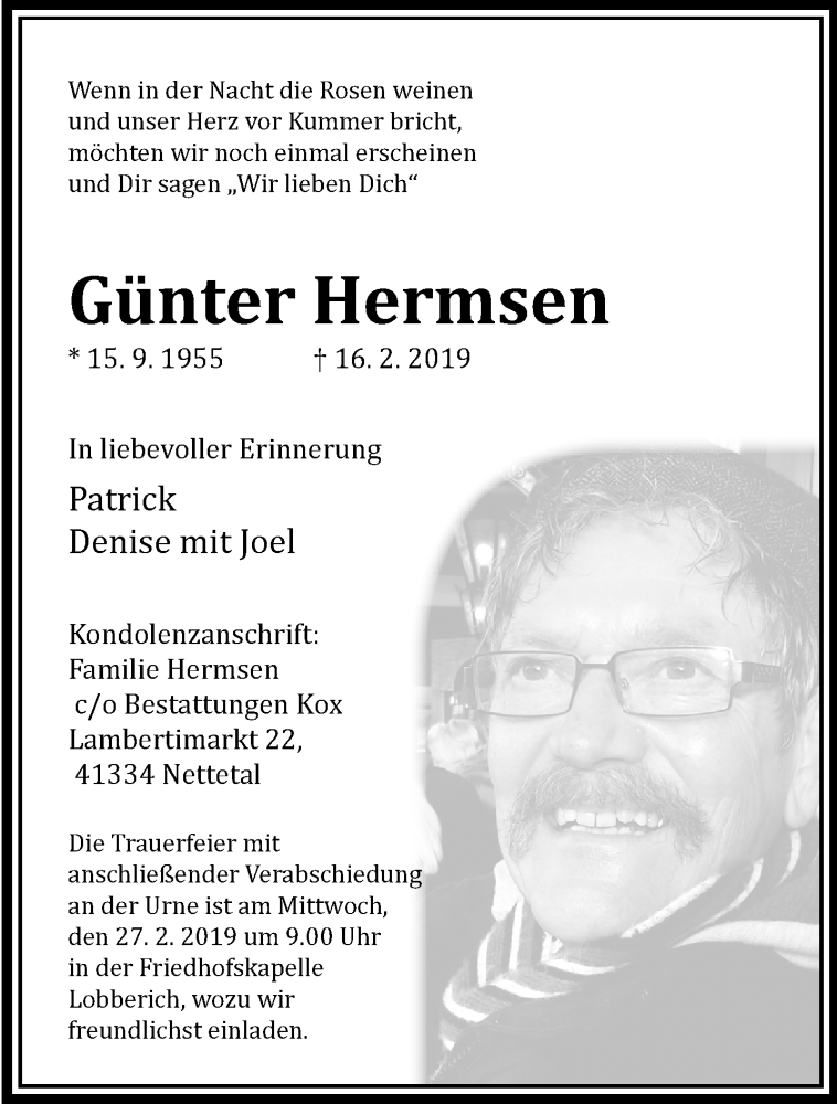  Traueranzeige für Günter Hermsen vom 24.02.2019 aus trauer.extra-tipp-moenchengladbach.de