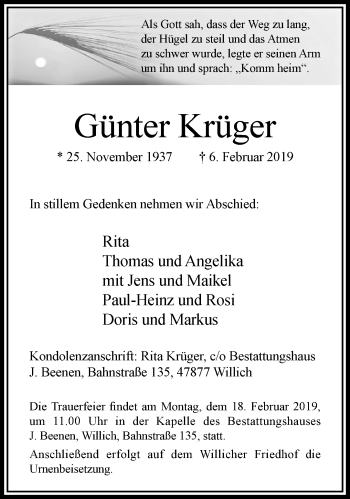Traueranzeige von Günter Krüger von trauer.extra-tipp-moenchengladbach.de