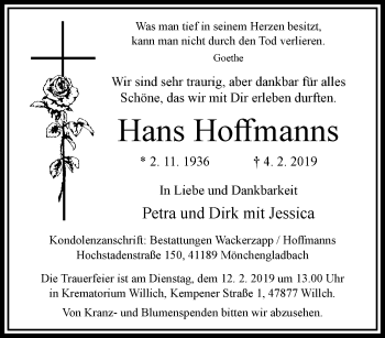 Traueranzeige von Hans Hoffmanns von trauer.extra-tipp-moenchengladbach.de