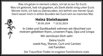 Traueranzeige von Heinz Steinhausen von trauer.wuppertaler-rundschau.de