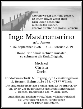 Traueranzeige von Inge Mastromarino von trauer.extra-tipp-moenchengladbach.de