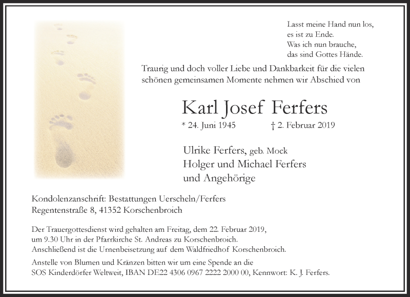  Traueranzeige für Karl Josef Ferfers vom 17.02.2019 aus trauer.extra-tipp-moenchengladbach.de