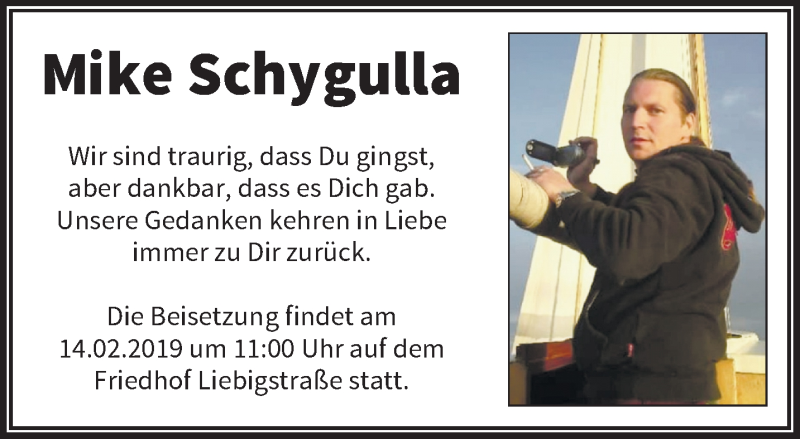  Traueranzeige für Mike Schygulla vom 09.02.2019 aus trauer.wuppertaler-rundschau.de