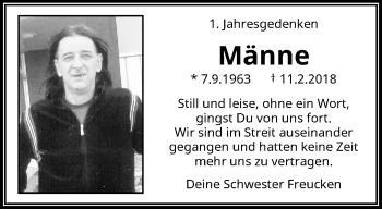 Traueranzeige von Männe  von trauer.wuppertaler-rundschau.de