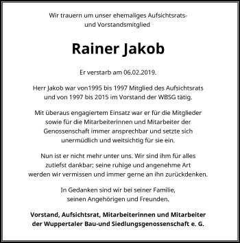 Traueranzeige von Rainer Jakob von trauer.wuppertaler-rundschau.de