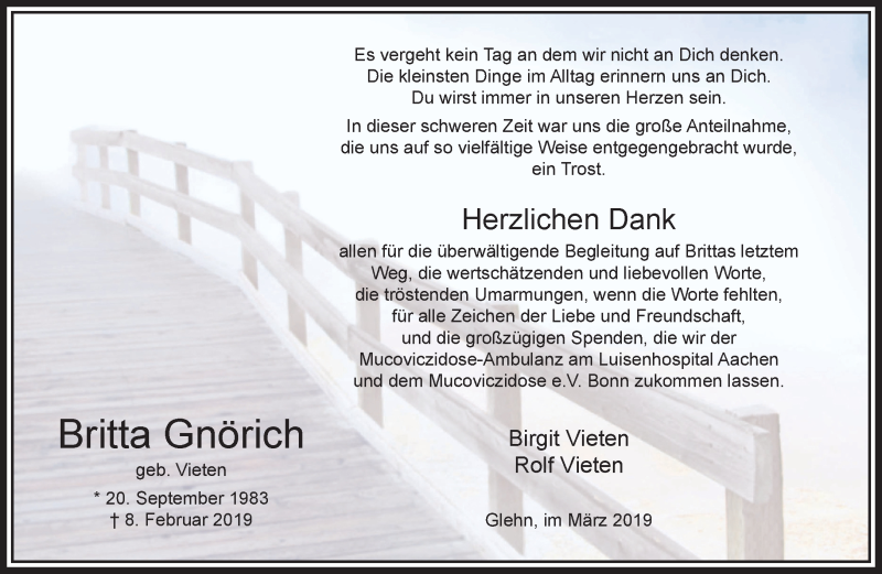  Traueranzeige für Britta Gnörich vom 31.03.2019 aus trauer.extra-tipp-moenchengladbach.de