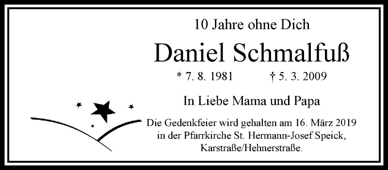  Traueranzeige für Daniel Schmalfuß vom 10.03.2019 aus trauer.extra-tipp-moenchengladbach.de