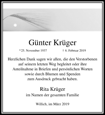 Traueranzeige von Günter Krüger von trauer.extra-tipp-moenchengladbach.de