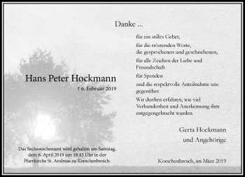 Traueranzeige von Hans Peter Hockmann von trauer.extra-tipp-moenchengladbach.de