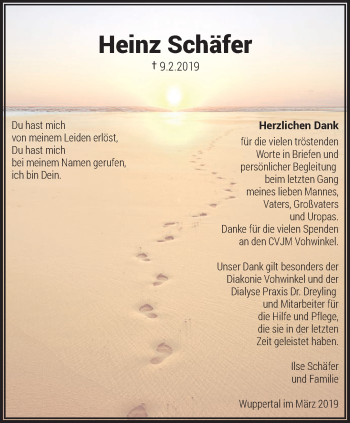 Traueranzeige von Heinz Schäfer von trauer.wuppertaler-rundschau.de
