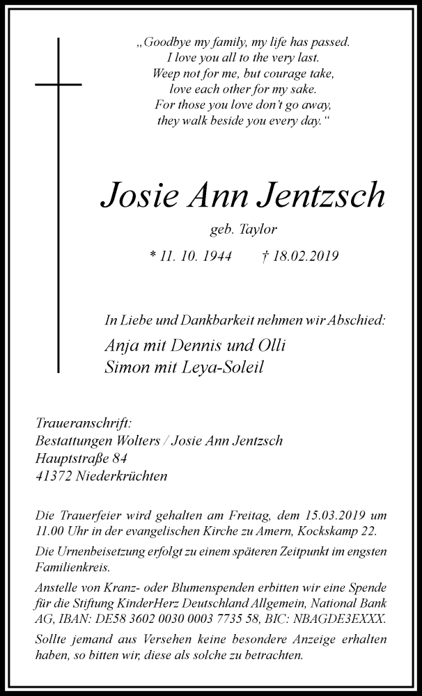  Traueranzeige für Josie Ann Jentzsch vom 10.03.2019 aus trauer.extra-tipp-moenchengladbach.de