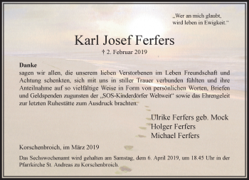 Traueranzeige von Karl Josef Ferfers von trauer.extra-tipp-moenchengladbach.de