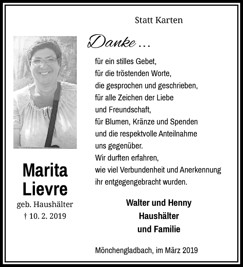  Traueranzeige für Marita Liévre vom 10.03.2019 aus trauer.extra-tipp-moenchengladbach.de