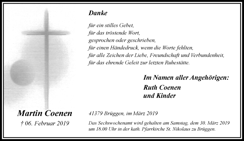  Traueranzeige für Martin Coenen vom 24.03.2019 aus trauer.extra-tipp-moenchengladbach.de