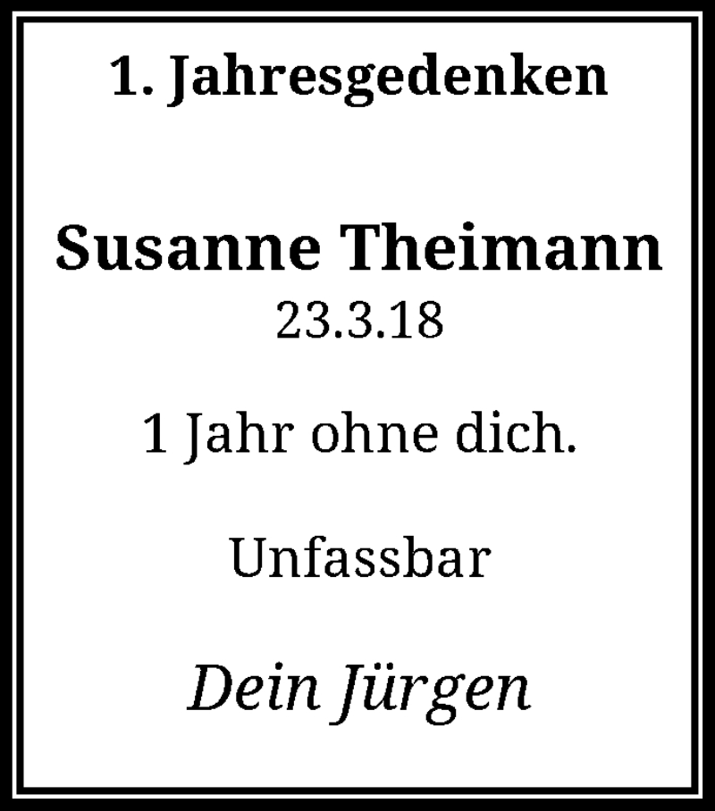  Traueranzeige für Susanne Theimann vom 23.03.2019 aus trauer.wuppertaler-rundschau.de