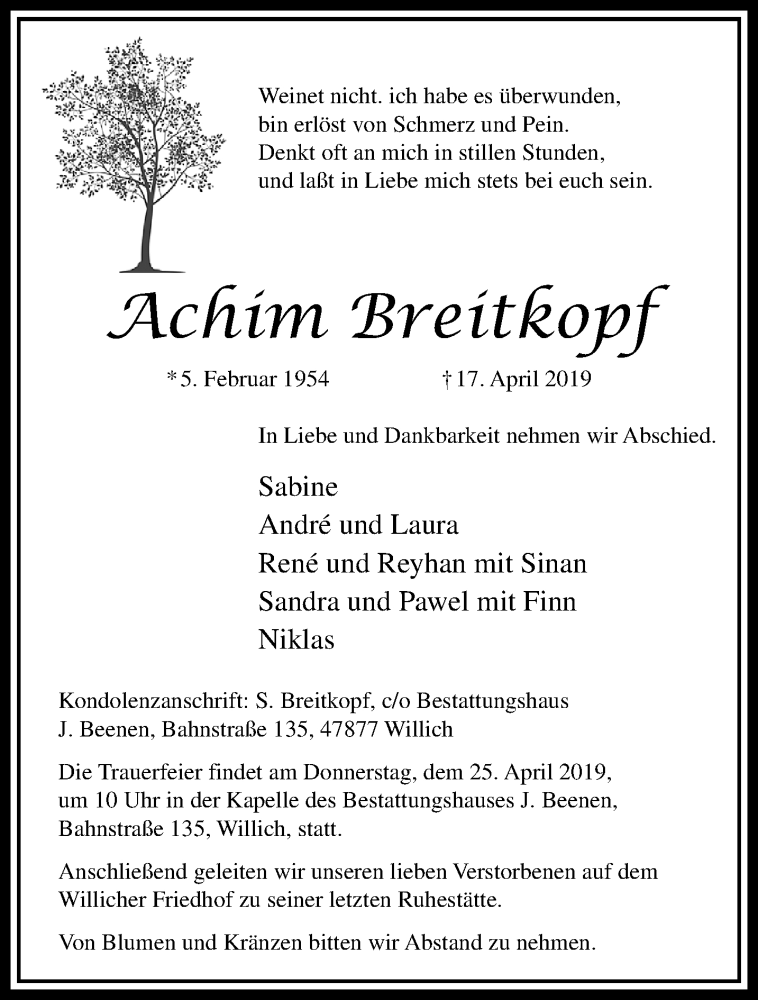  Traueranzeige für Achim Breitkopf vom 24.04.2019 aus trauer.extra-tipp-moenchengladbach.de