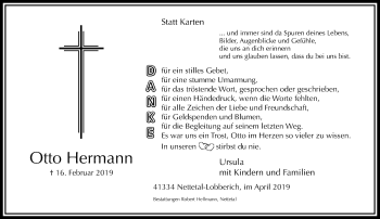 Traueranzeige von Otto Hermann von trauer.extra-tipp-moenchengladbach.de