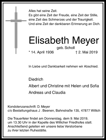 Traueranzeige von Elisabeth Meyer von trauer.extra-tipp-moenchengladbach.de