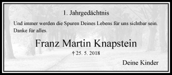 Traueranzeige von Franz Martin Knapstein von trauer.extra-tipp-moenchengladbach.de