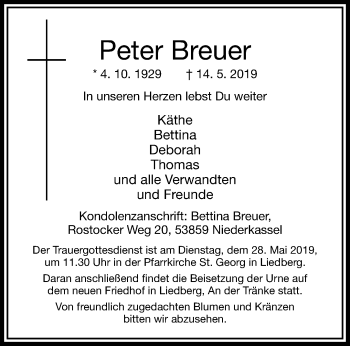 Traueranzeige von Peter Breuer von trauer.extra-tipp-moenchengladbach.de