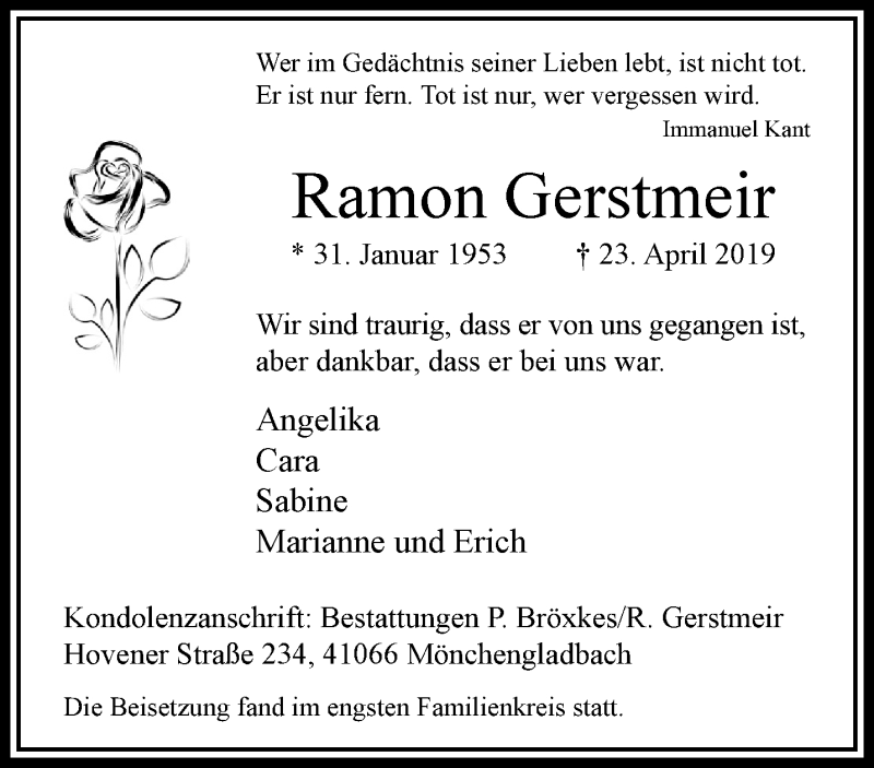  Traueranzeige für Ramon Gerstmeir vom 05.05.2019 aus trauer.extra-tipp-moenchengladbach.de