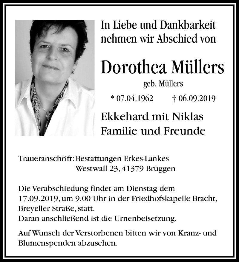  Traueranzeige für Dorothea Müllers vom 15.09.2019 aus trauer.extra-tipp-moenchengladbach.de