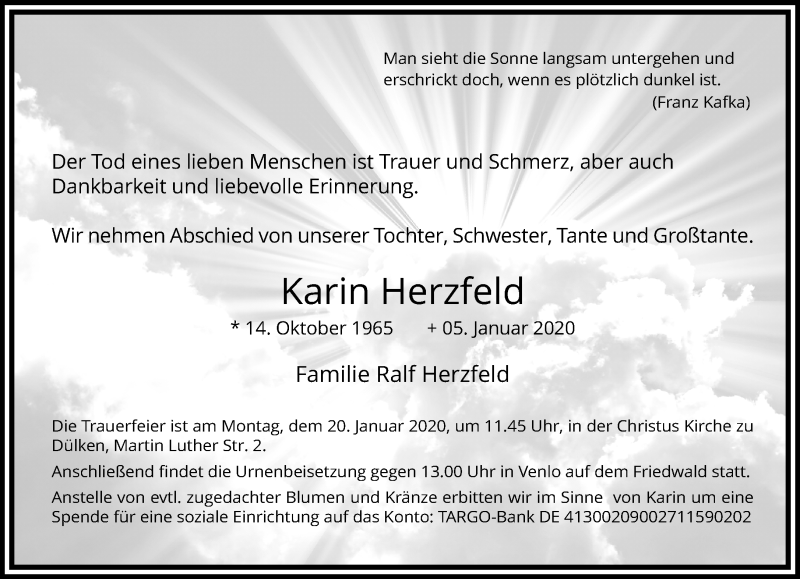  Traueranzeige für Karin Herzfeld vom 15.01.2020 aus trauer.extra-tipp-moenchengladbach.de
