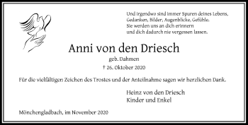 Traueranzeige von Anni von den Driesch von trauer.extra-tipp-moenchengladbach.de