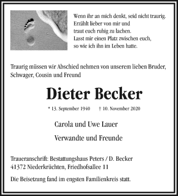 Traueranzeige von Dieter Becker von trauer.extra-tipp-moenchengladbach.de
