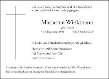Traueranzeige von Marianne Winkmann von trauer.mein.krefeld.de