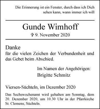 Traueranzeige von Gunde Wimhoff von trauer.extra-tipp-moenchengladbach.de