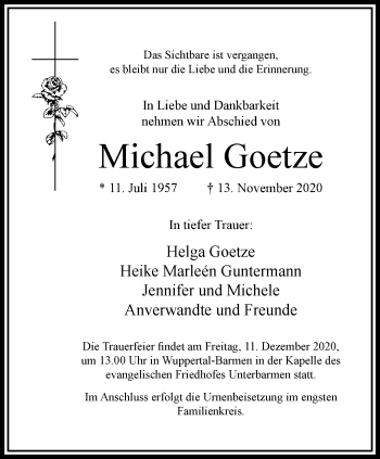 Traueranzeige von Michael Goetze von trauer.wuppertaler-rundschau.de