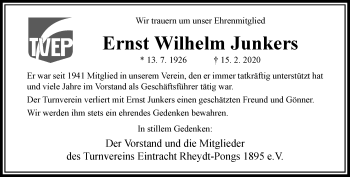 Traueranzeige von Ernst Wilhelm Junkers von trauer.extra-tipp-moenchengladbach.de