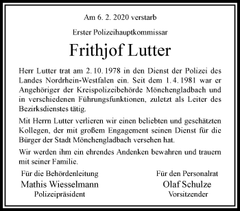 Traueranzeige von Frithjof Lutter von trauer.extra-tipp-moenchengladbach.de