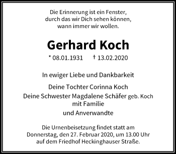 Traueranzeige von Gerhard Koch von trauer.wuppertaler-rundschau.de