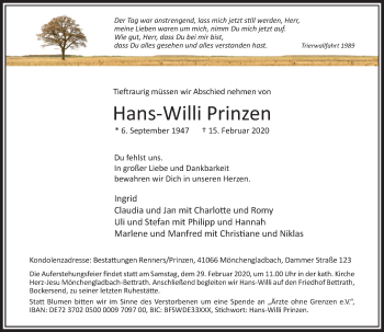 Traueranzeige von Hans-Willi Prinzen von trauer.extra-tipp-moenchengladbach.de