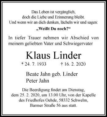 Traueranzeige von Klaus Linder von trauer.wuppertaler-rundschau.de