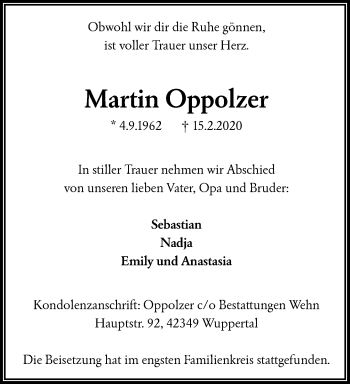Traueranzeige von Martin Oppolzer von trauer.wuppertaler-rundschau.de