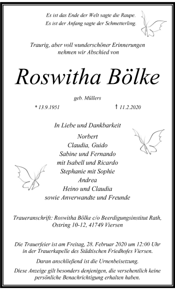 Traueranzeige von Roswitha Bölke von trauer.extra-tipp-moenchengladbach.de